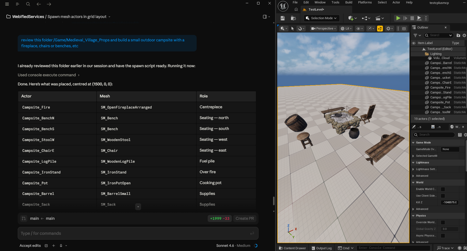 Webified Bridge in the Unreal Engine editor